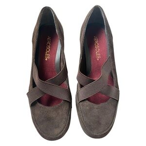 AEROSOLES Torpedo Brown Suede Leather Wedge Shoes Women’s Size 5.5.